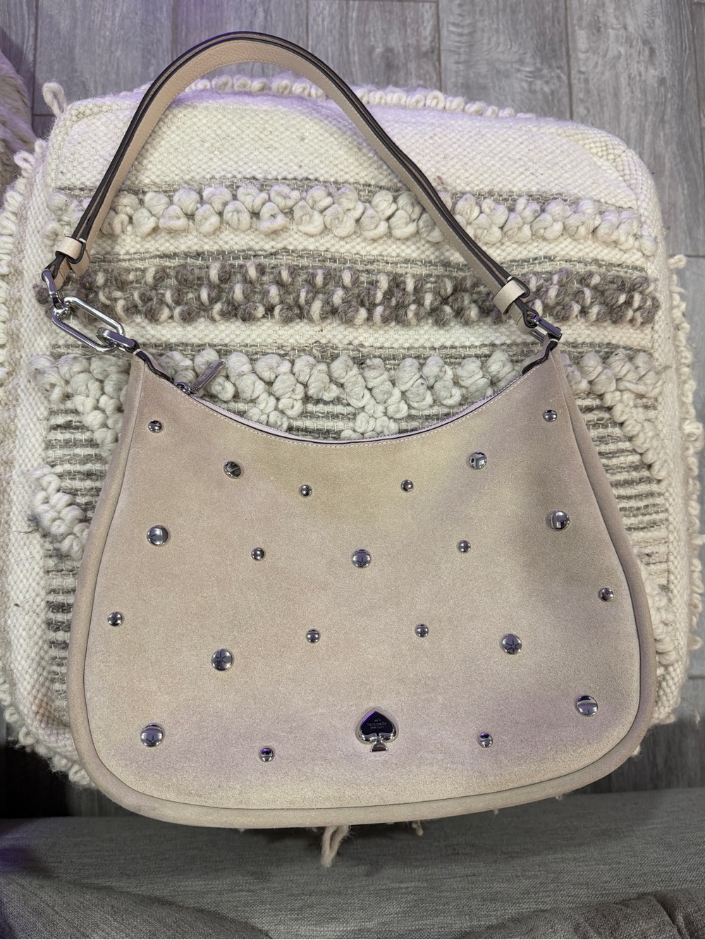 kate spade Beige Suede Studded Shoulder Bag